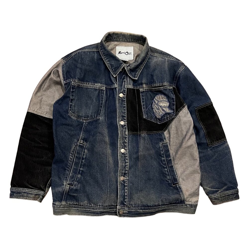 Vintage Exco Jeans NYC Patchwork Denim Jacket Sz XL Hip Hop Dark Wash Y2K